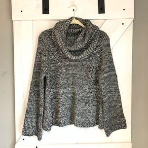 DKNYC Gray Knitted Wool Cowl Neck Flared Sleeve Winter Sweater Medium to Large